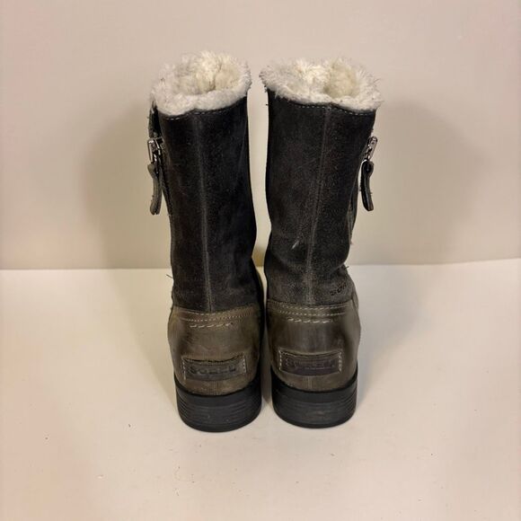 Sorel Taupe Leather and Grey Suede Zip Up Side Mid Calf Boots Size 7 - Picture 3 of 8